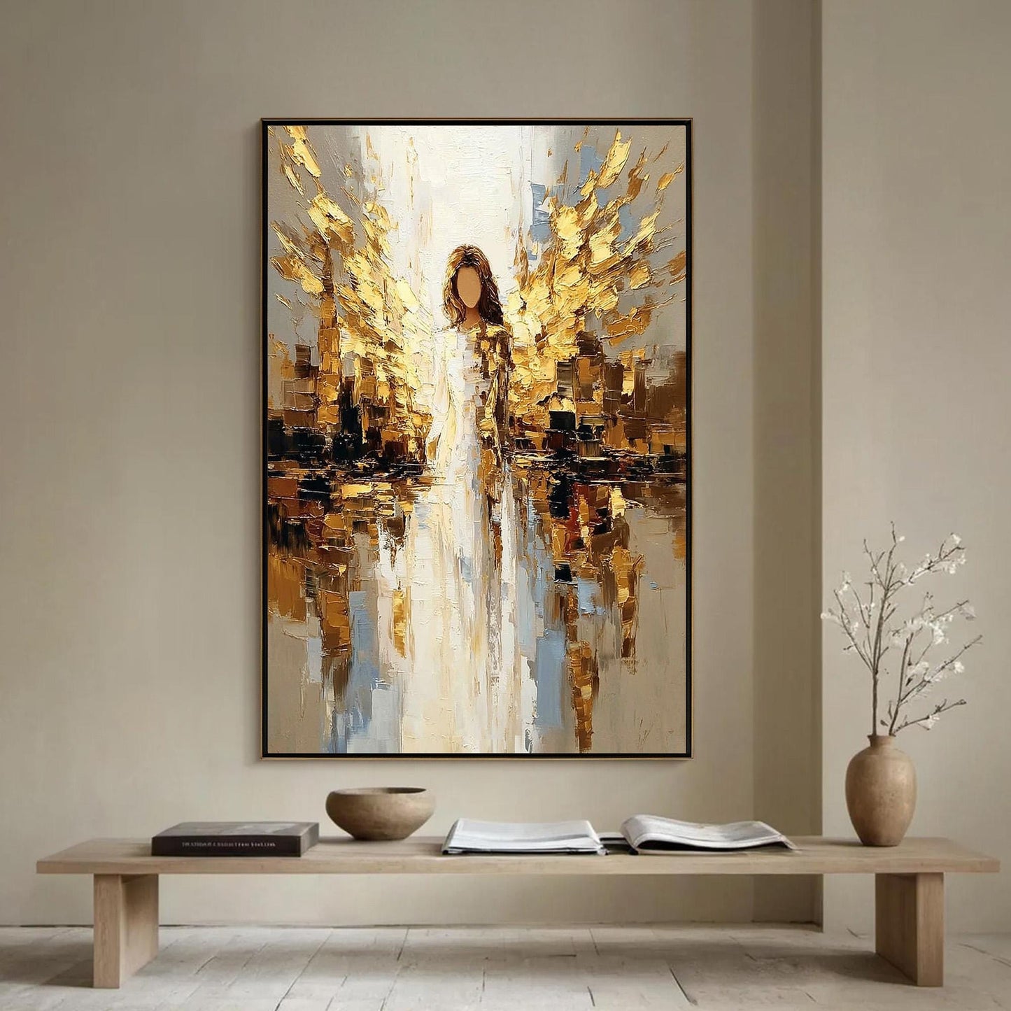Gold and White Impasto Abstract Wall Art – Golden Angel