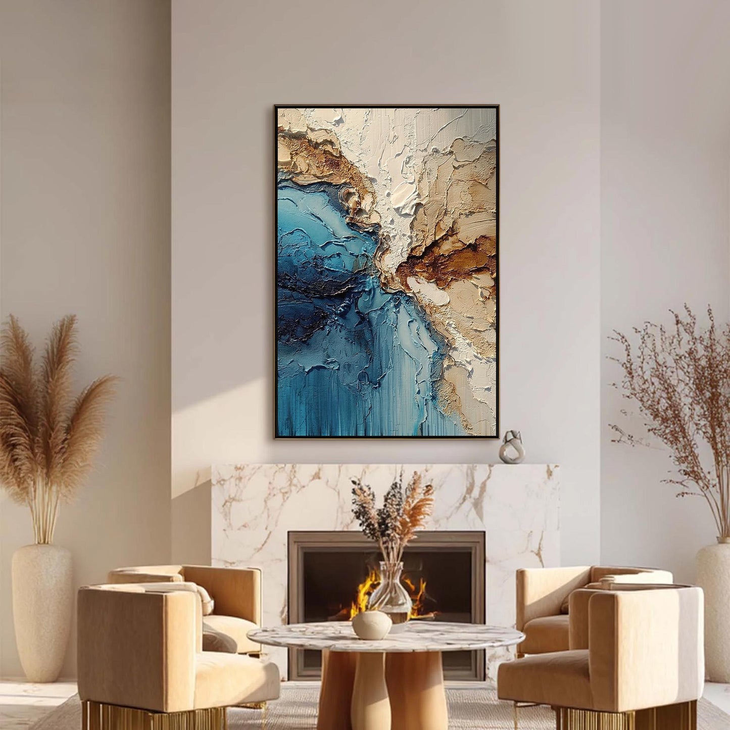 Abstract Coastal Oil Painting – Turquoise Beach Seascape Wall Art | Abstract Impasto Hand-Painted Oil Painting, view 4