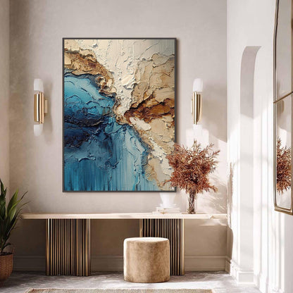 Turquoise Abstract Impasto Beach Seascape Wall Art – Coastal Oil Painting