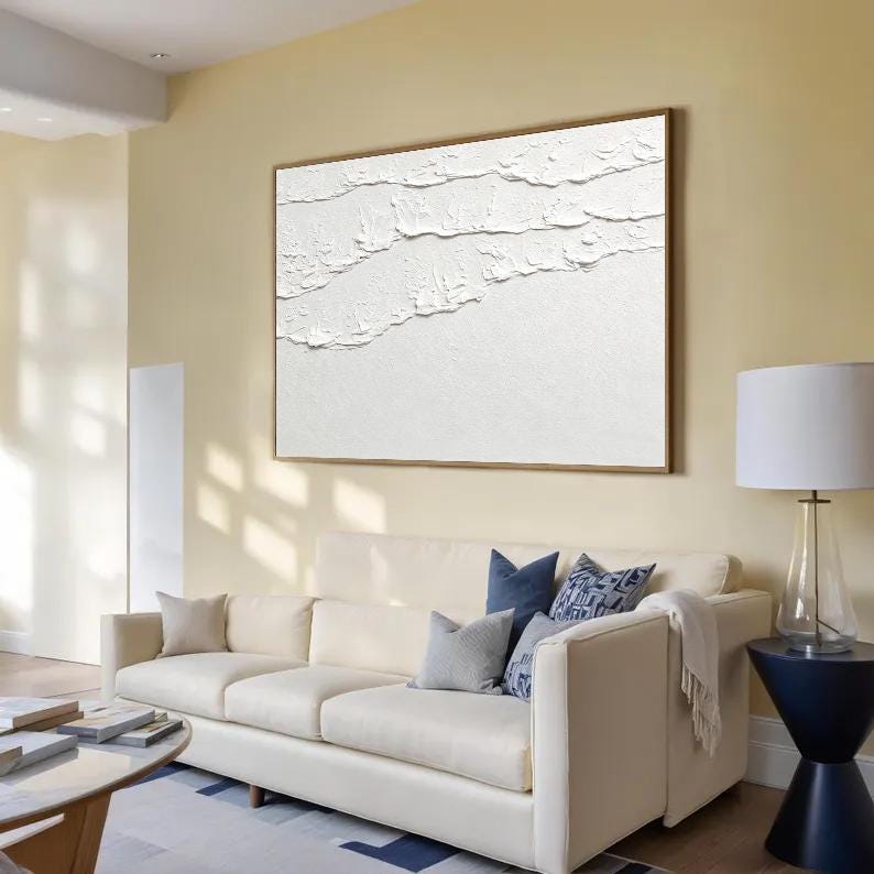 White 3D Abstract Ocean Wave Plaster Art – Minimalist Textured Beach Wall Art – Abstract Seascape Art