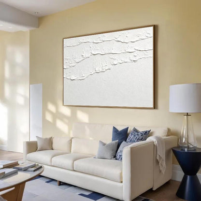 White 3D Abstract Ocean Wave Plaster Art – Minimalist Textured Beach Wall Art – Abstract Seascape Art
