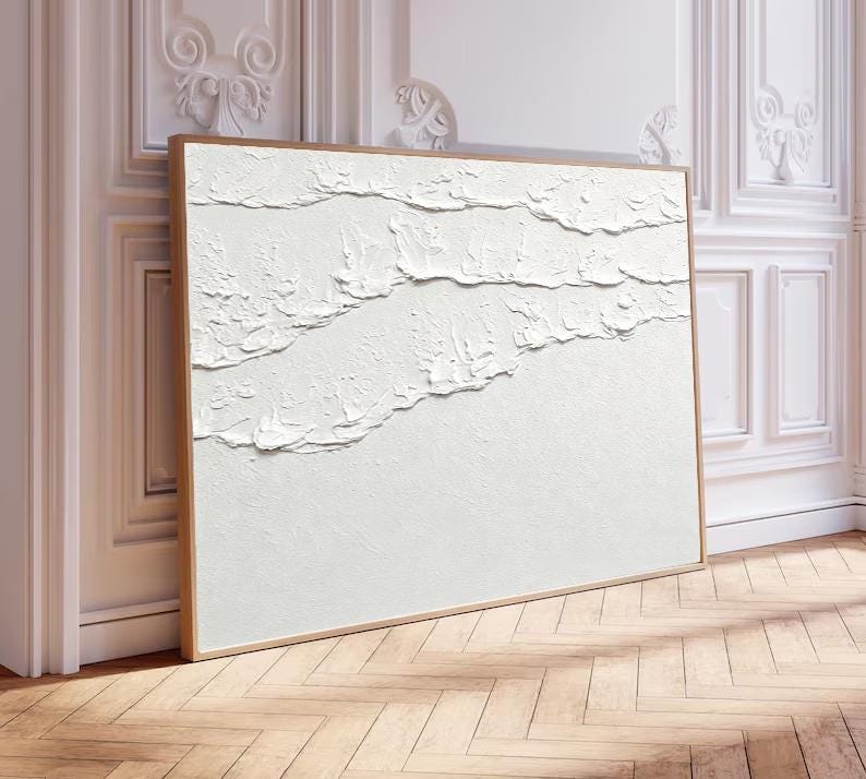 White 3D Abstract Ocean Wave Plaster Art – Minimalist Textured Beach Wall Art – Abstract Seascape Art