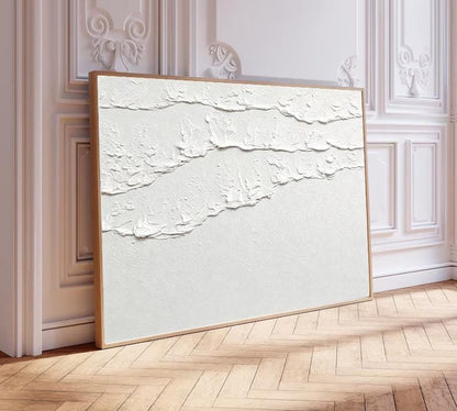 White 3D Abstract Ocean Wave Plaster Art – Minimalist Textured Beach Wall Art – Abstract Seascape Art