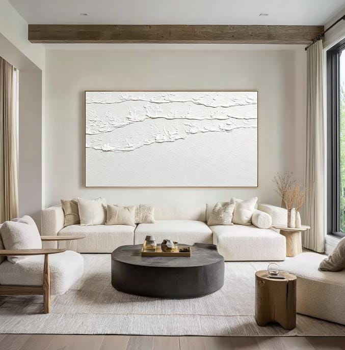 White 3D Abstract Ocean Wave Plaster Art – Minimalist Textured Beach Wall Art – Abstract Seascape Art