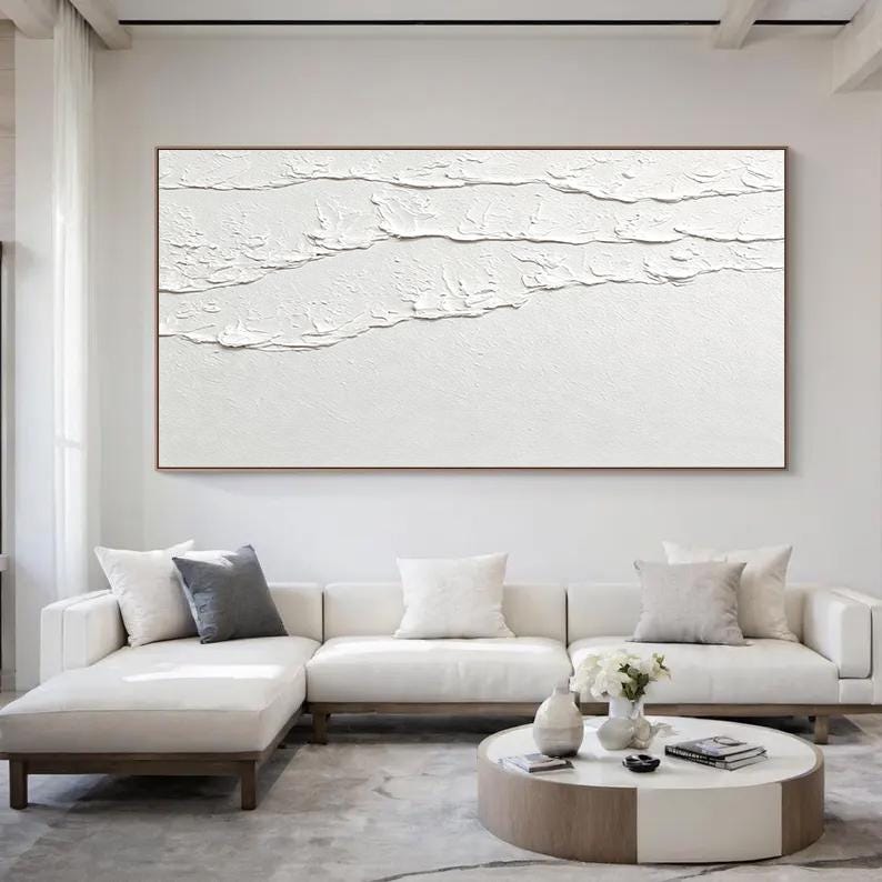 White 3D Abstract Ocean Wave Plaster Art – Minimalist Textured Beach Wall Art – Abstract Seascape Art