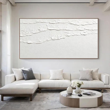 White 3D Abstract Ocean Wave Plaster Art – Minimalist Textured Beach Wall Art – Abstract Seascape Art