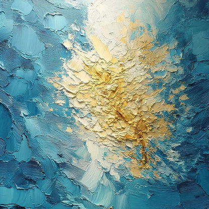 Turquoise and Gold Impasto Ship 3D Texture Wall Art – Blue Ocean Boat Painting