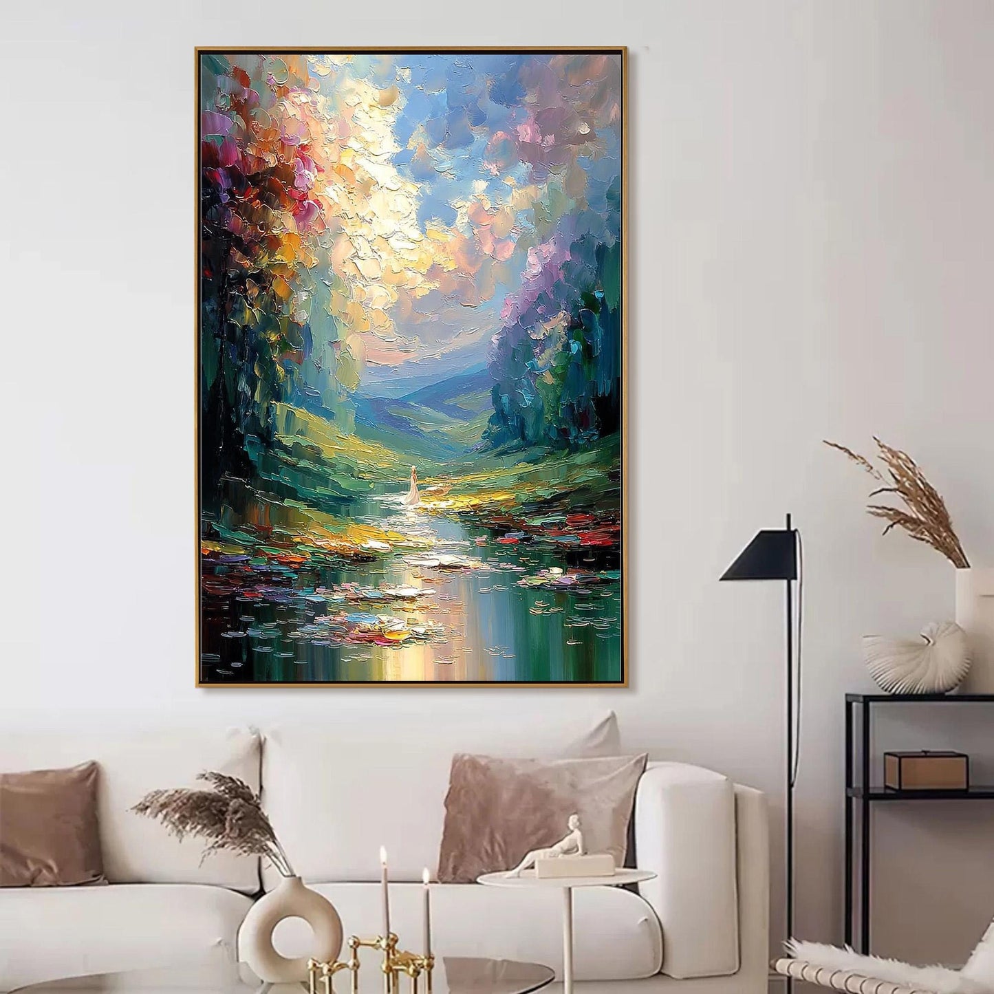 Colorful Impasto River Landscape Wall Art