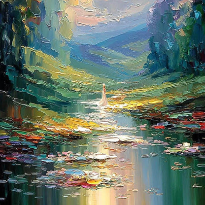 Colorful Impasto River Landscape Wall Art