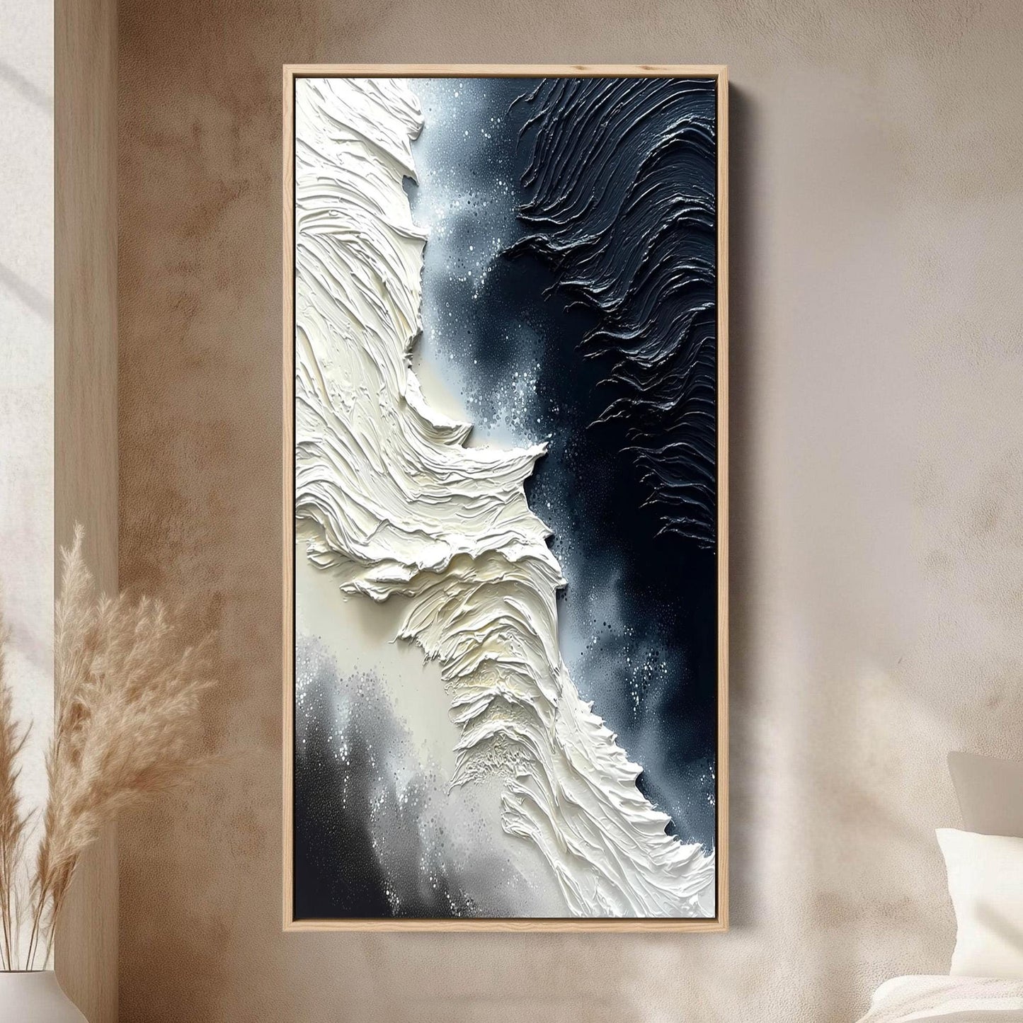 Grey and Black Impasto Abstract Minimalist Wall Art – Textural Black White