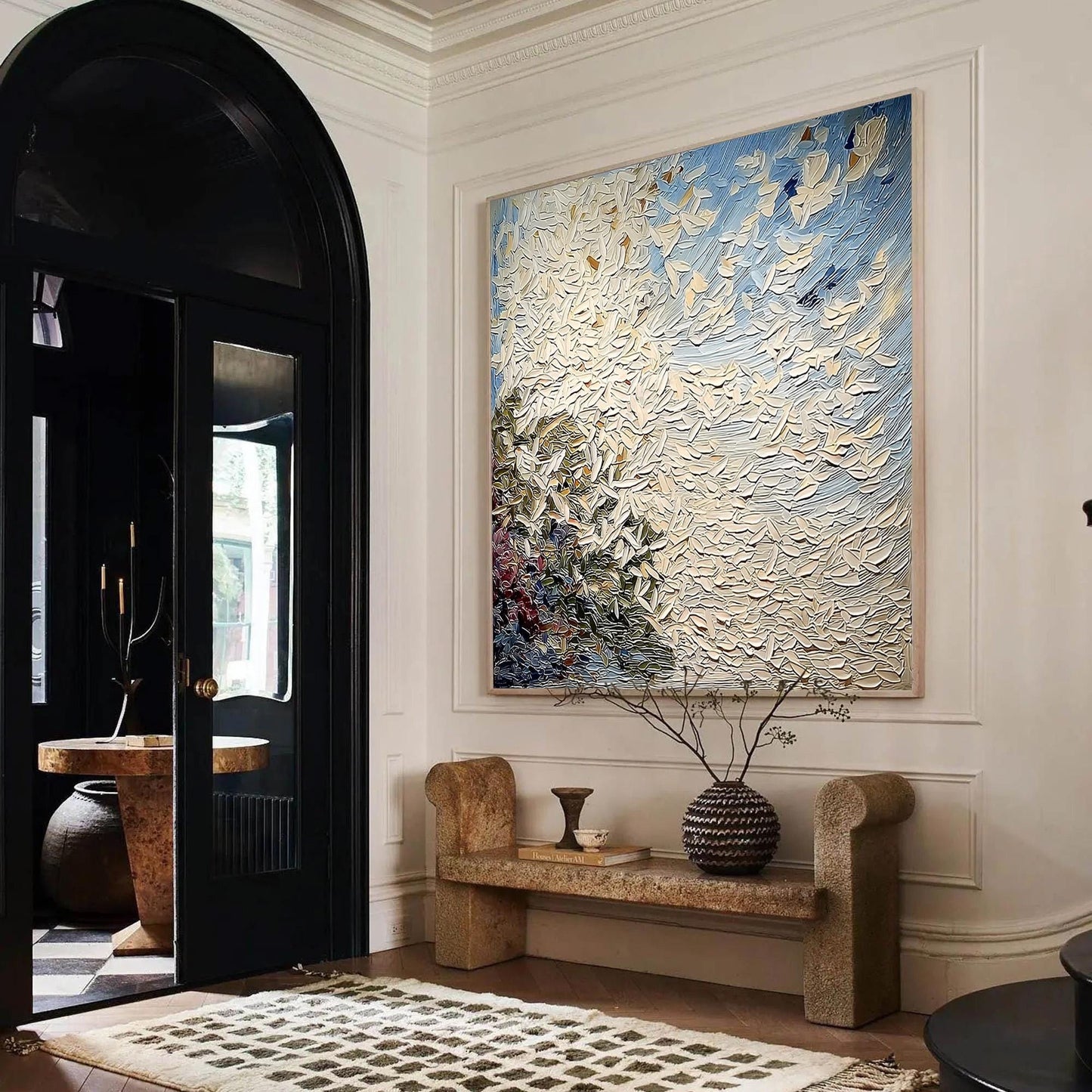 White – Blue and White Floral Wall Art | Abstract Impasto Painting, view 2