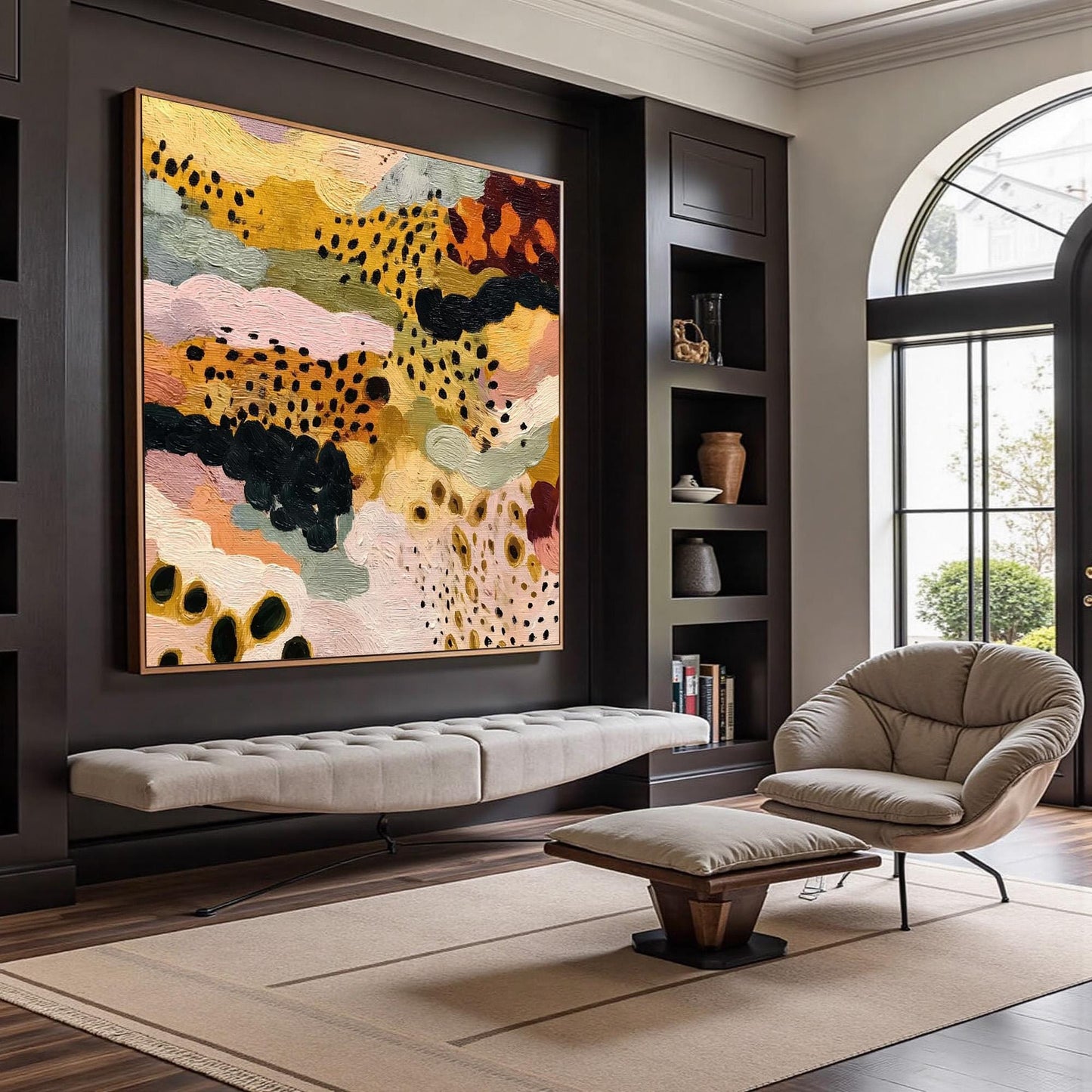 Mustard Pink – Sage and Gold Abstract Boho Wall Art | Textured Painting, view 3