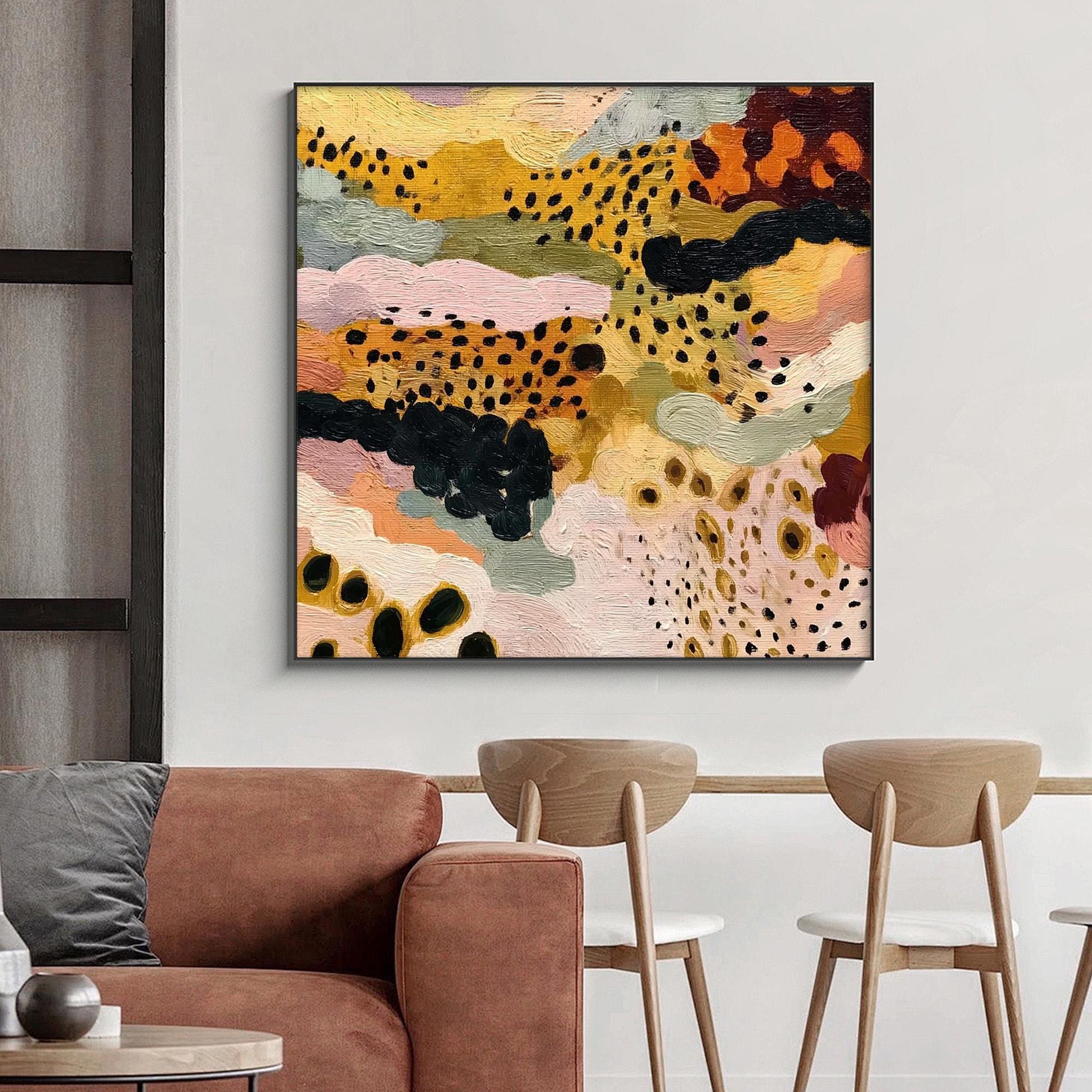 Mustard Pink – Sage and Gold Abstract Boho Wall Art | Textured Painting, view 1
