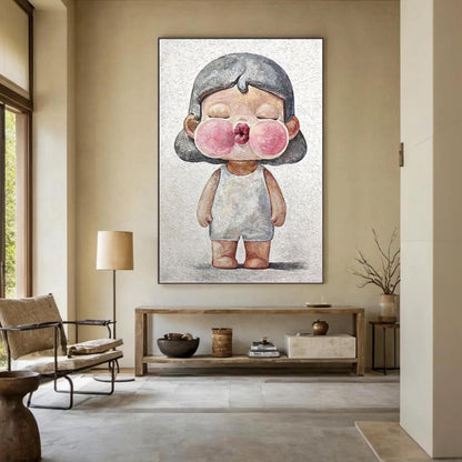 Whimsical Child Portrait Oil Painting – Pink Figurative Figure Portrait Wall Art | Textured Hand-Painted Oil Painting, view 4