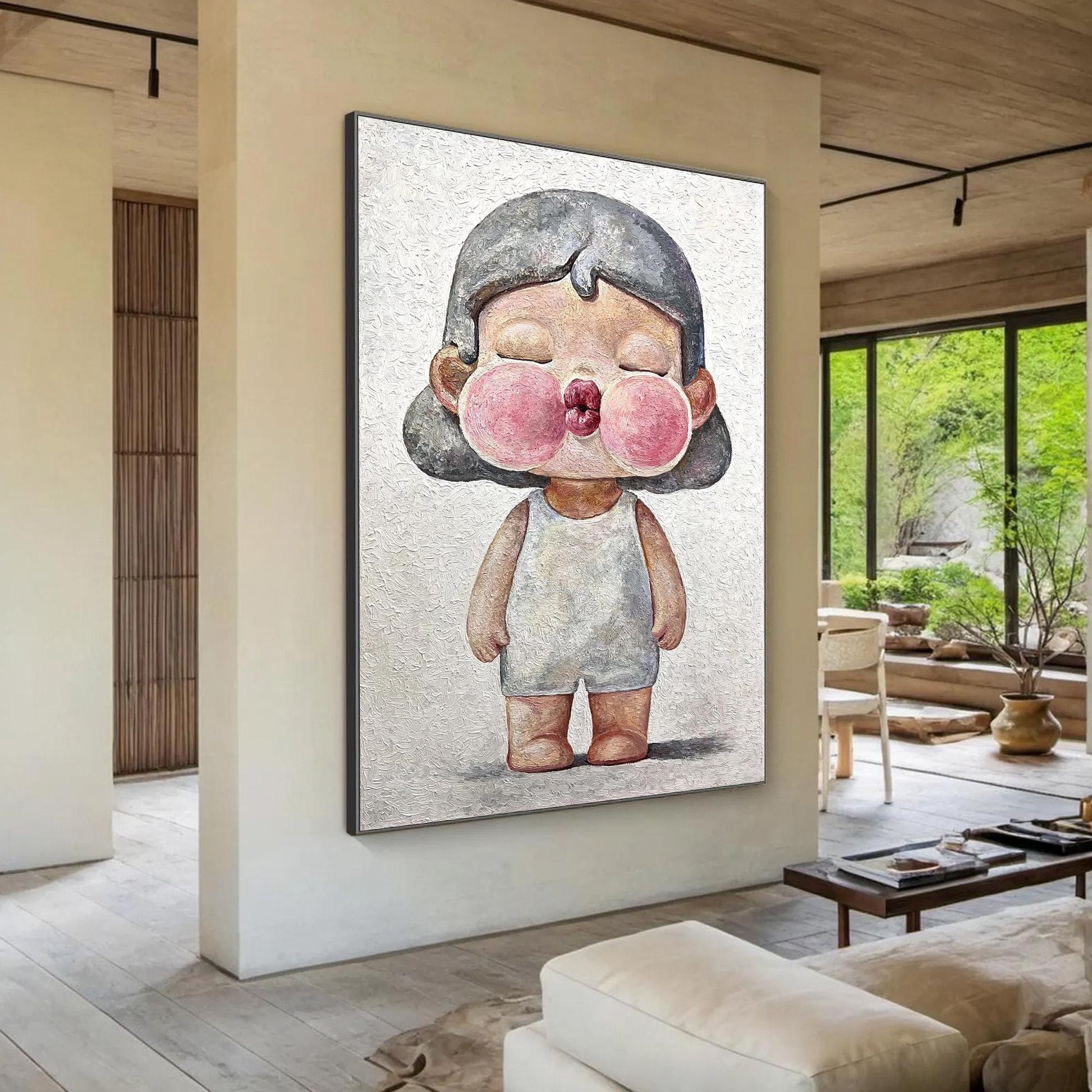 Whimsical Child Portrait Oil Painting – Pink Figurative Figure Portrait Wall Art | Textured Hand-Painted Oil Painting, view 2