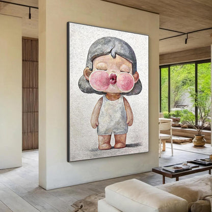 Whimsical Child Portrait Oil Painting – Pink Figurative Figure Portrait Wall Art | Textured Hand-Painted Oil Painting, view 2