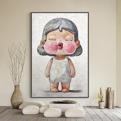 Whimsical Child Portrait Oil Painting – Pink Figurative Figure Portrait Wall Art | Textured Hand-Painted Oil Painting, view 1