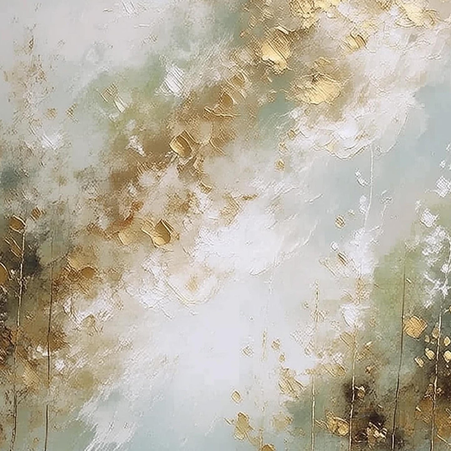 Gold Misty Forest Tree Wall Art – Sage Green River Canvas Painting