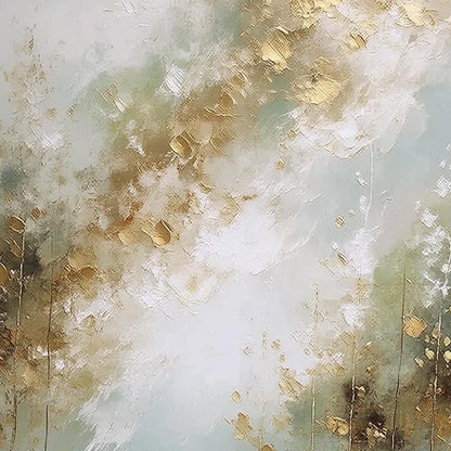Gold Misty Forest Tree Wall Art – Sage Green River Canvas Painting