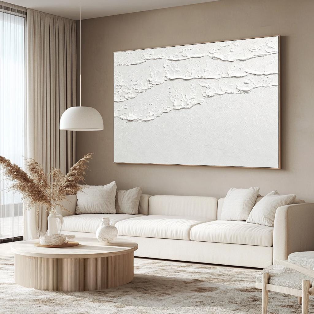 White 3D Abstract Ocean Wave Plaster Art – Minimalist Textured Beach Wall Art – Abstract Seascape Art