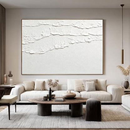 White 3D Abstract Ocean Wave Plaster Art – Minimalist Textured Beach Wall Art – Abstract Seascape Art