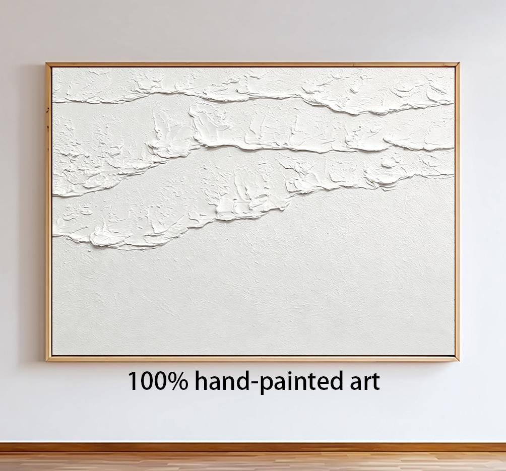 White 3D Abstract Ocean Wave Plaster Art – Minimalist Textured Beach Wall Art – Abstract Seascape Art