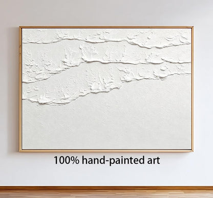 White 3D Abstract Ocean Wave Plaster Art – Minimalist Textured Beach Wall Art – Abstract Seascape Art