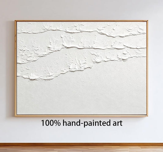 White 3D Abstract Ocean Wave Plaster Art – Minimalist Textured Beach Wall Art – Abstract Seascape Art