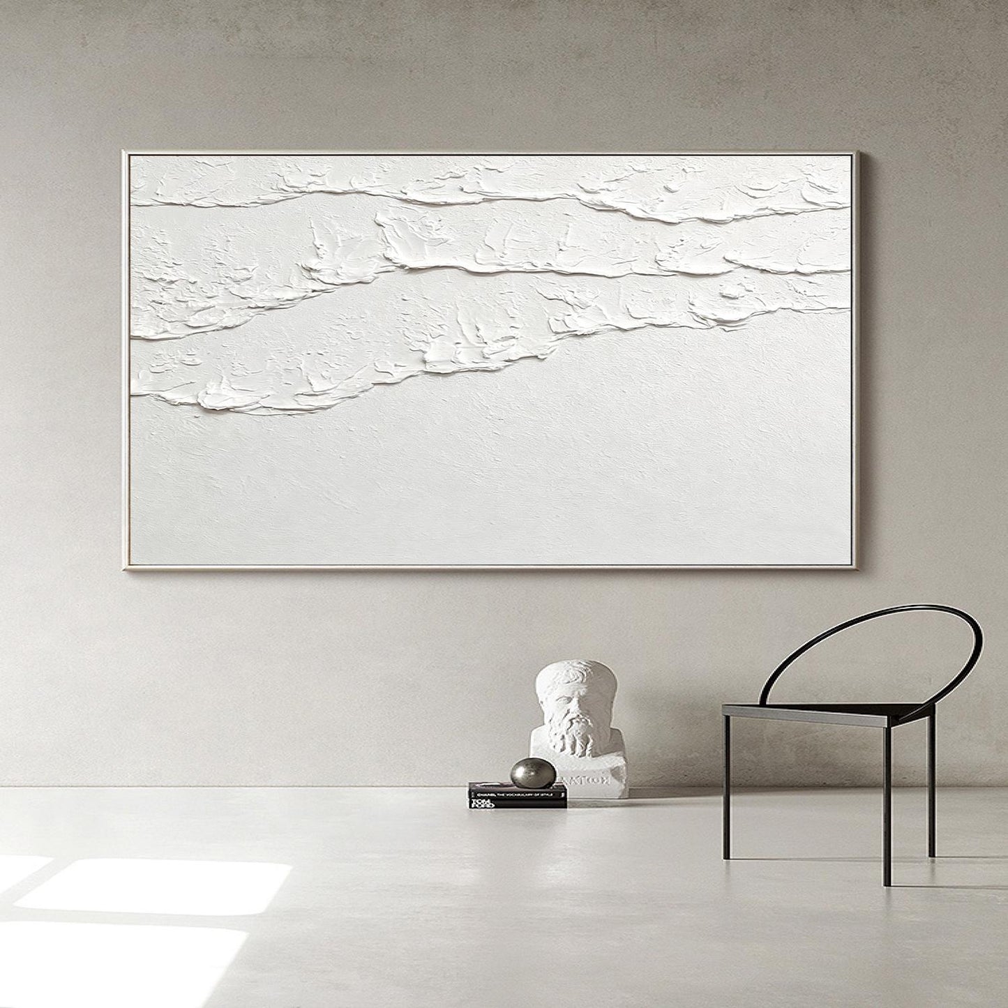 White 3D Abstract Ocean Wave Plaster Art – Minimalist Textured Beach Wall Art – Abstract Seascape Art