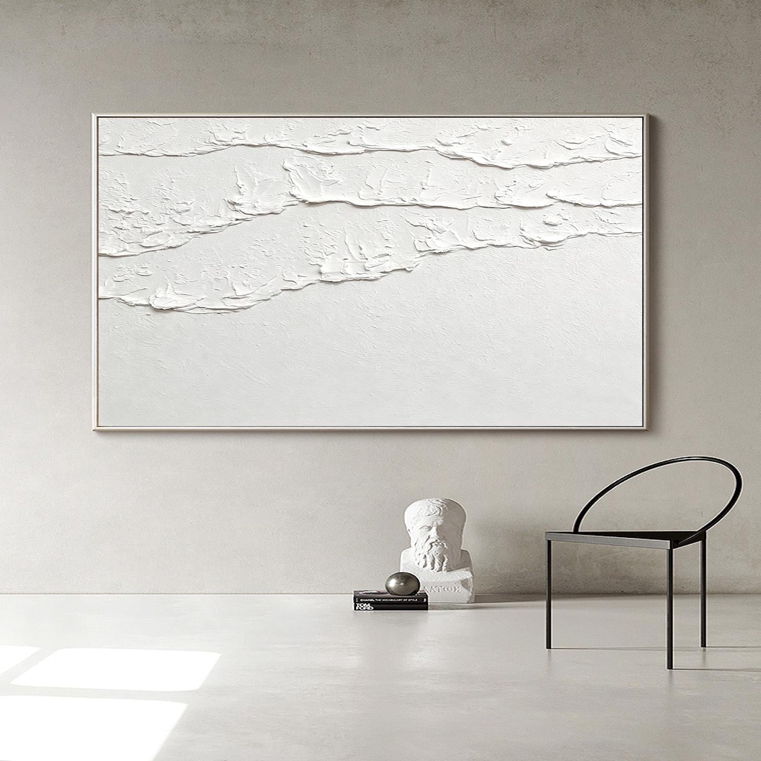 White 3D Abstract Ocean Wave Plaster Art – Minimalist Textured Beach Wall Art – Abstract Seascape Art