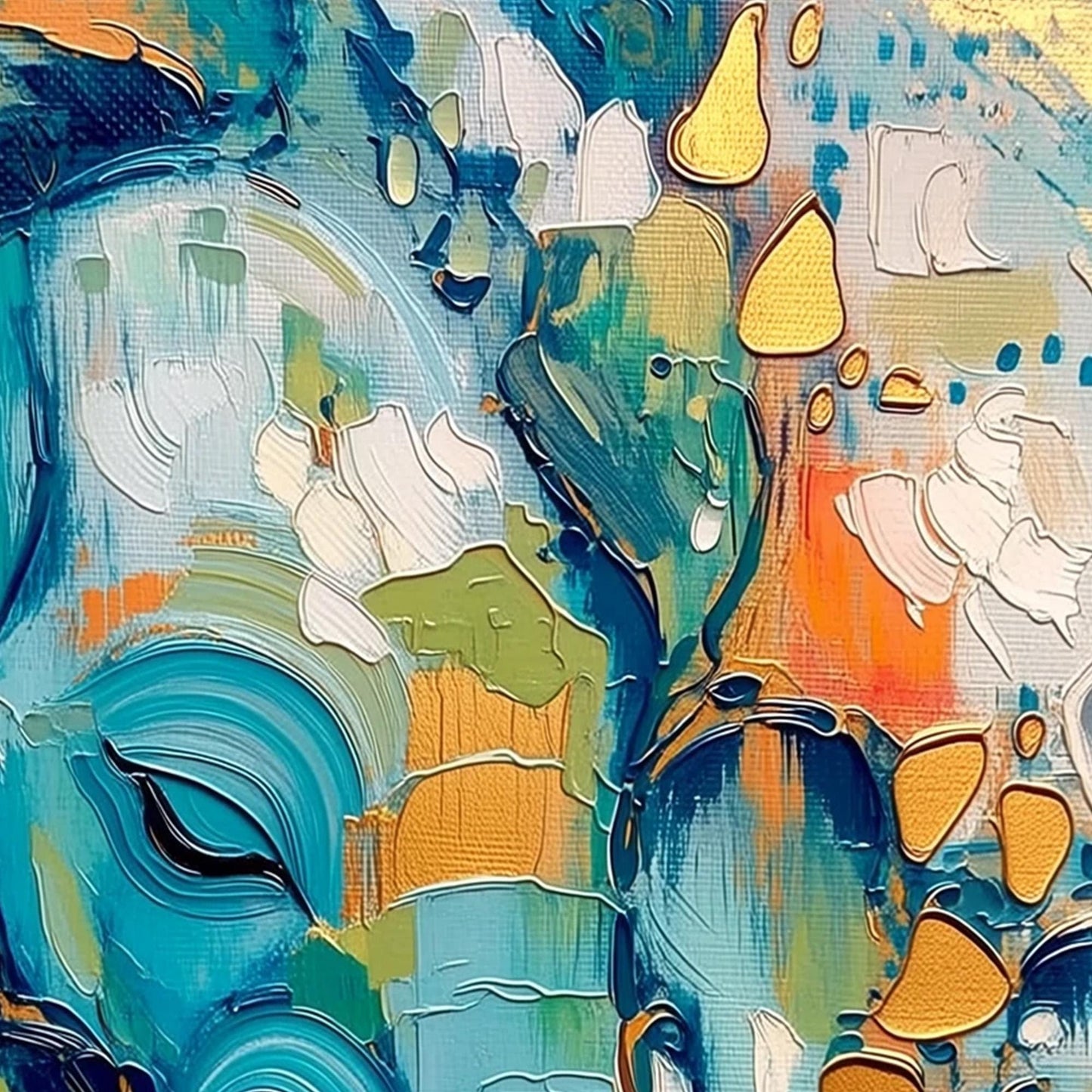 Abstract Elephant Oil Painting – Turquoise and Orange Elephant Animal Wall Art | Boho Hand-Painted Oil Painting, view 5