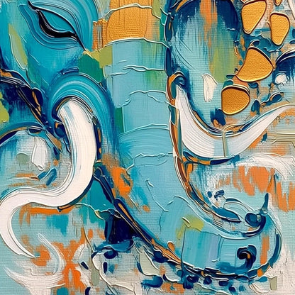 Turquoise and Orange Boho Elephant Animal Wall Art – Abstract Elephant Oil Painting