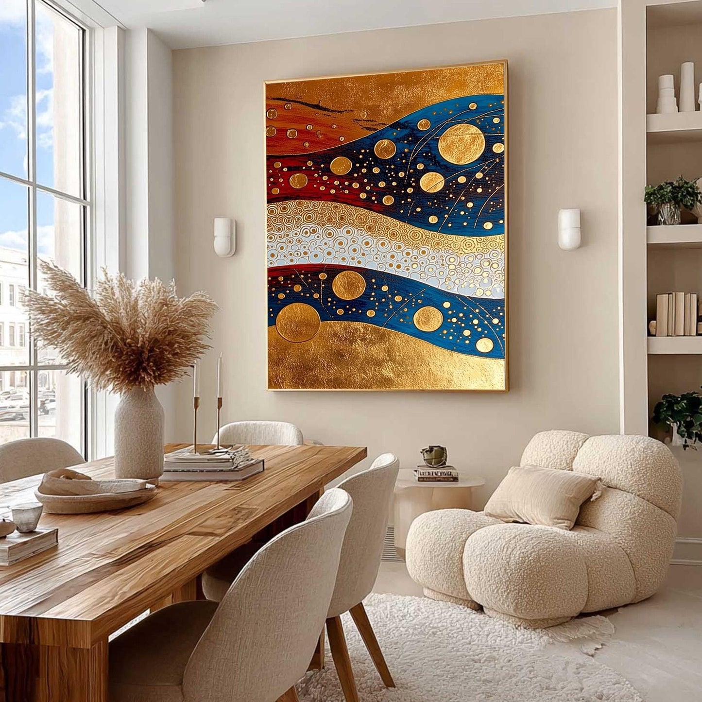 Art Deco Gold Blue Red – Blue and Gold Geometric Wall Art | Abstract Painting, view 3