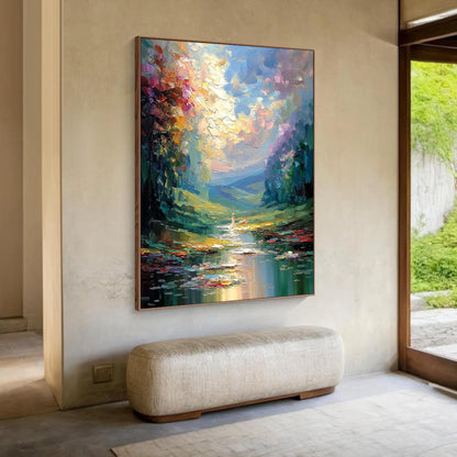 Woman Forest River Painting – Colorful River Landscape Wall Art | Impasto Painting, view 2