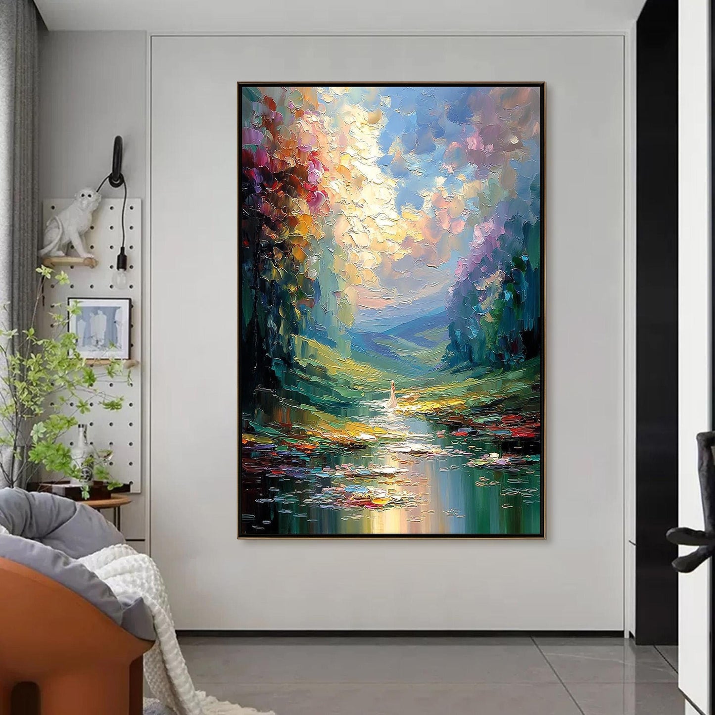 Colorful Impasto River Landscape Wall Art
