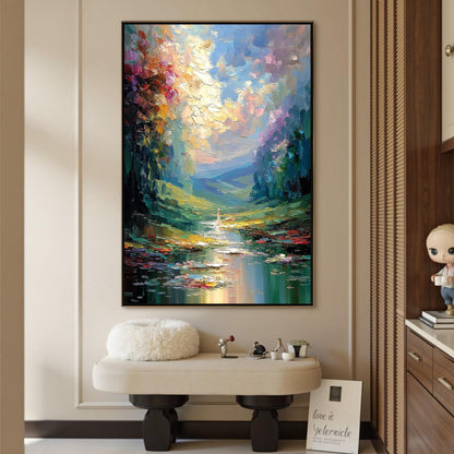 Colorful Impasto River Landscape Wall Art