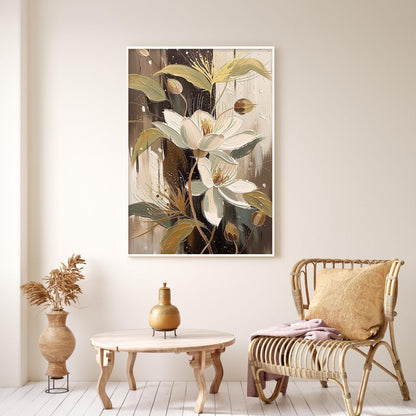 Gold and White Abstract Floral Wall Art – Elegant Floral Canvas Art - Handmade Acrylic - Luxury Home Wall Decor - Wedding Anniversary Gift