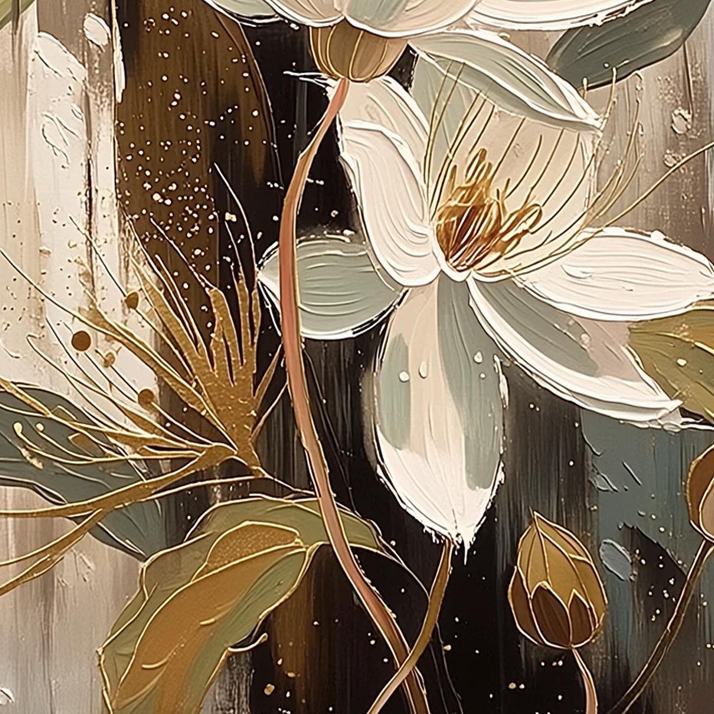 Gold and White Abstract Floral Wall Art – Elegant Floral Canvas Art - Handmade Acrylic - Luxury Home Wall Decor - Wedding Anniversary Gift