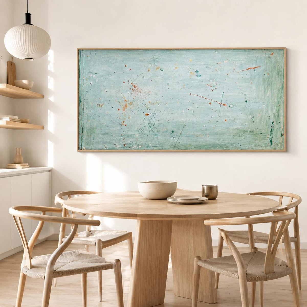 Large Ocean Wall Art Blue Green Abstract Coastal Canvas Painting for Living Room Decor