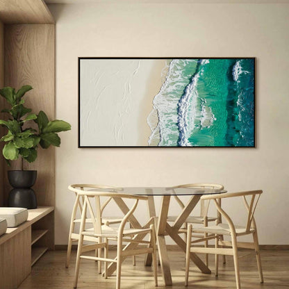 Turquoise Impasto Beach Seascape Wall Art – Aerial Beach Painting