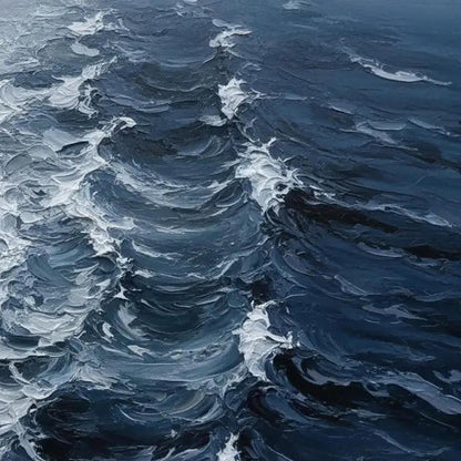 Dark Ocean Wave Canvas - Moody Coastal Art - Handmade Acrylic - Dramatic Seascape Wall Decor Gift – Black and White Ocean Wav