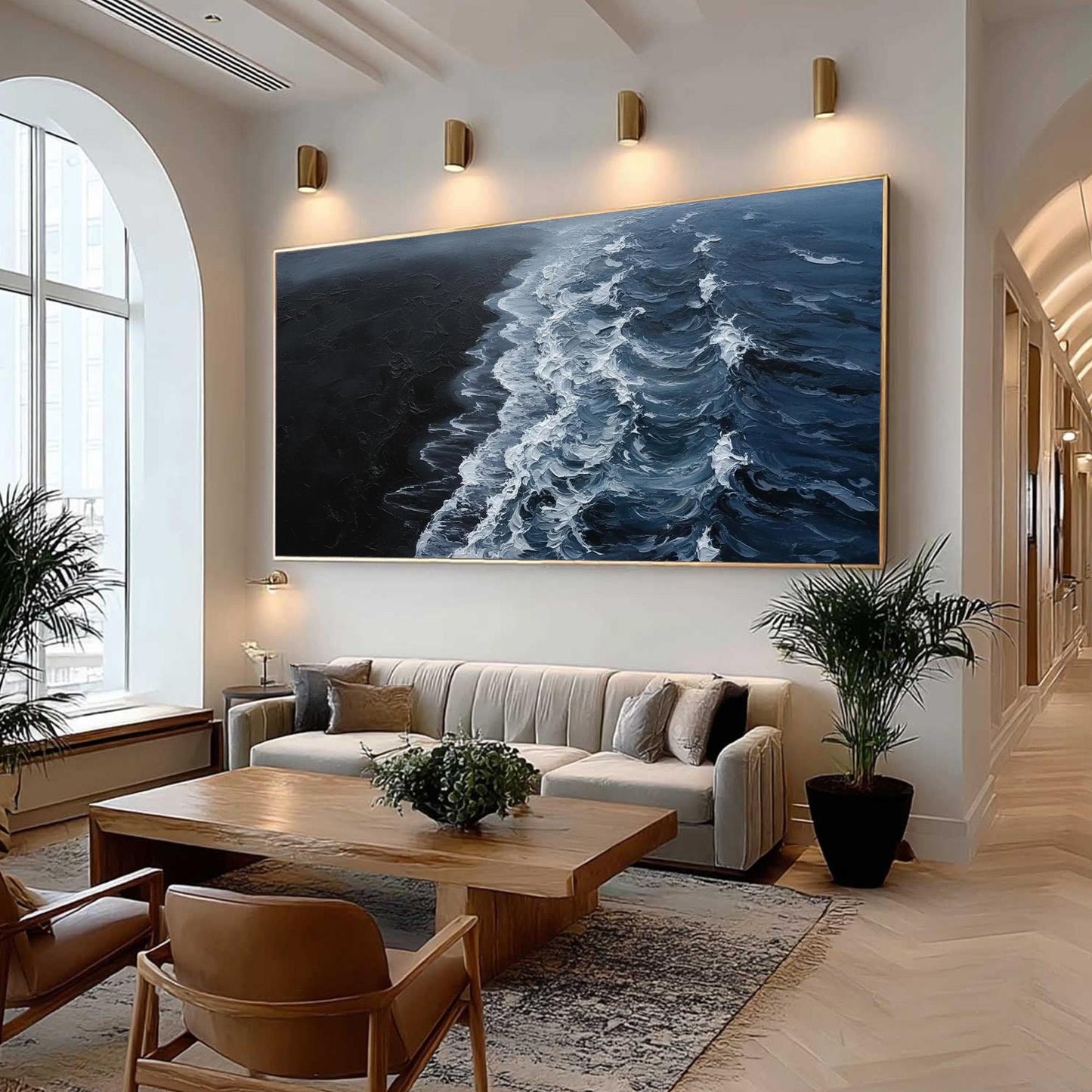 Dark Ocean Wave Canvas - Moody Coastal Art - Handmade Acrylic - Dramatic Seascape Wall Decor Gift – Black and White Ocean Wav