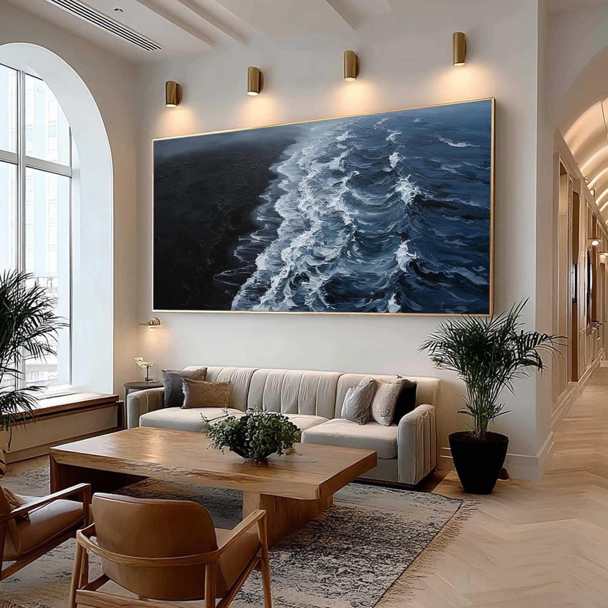 Dark Ocean Wave Canvas - Moody Coastal Art - Handmade Acrylic - Dramatic Seascape Wall Decor Gift – Black and White Ocean Wav
