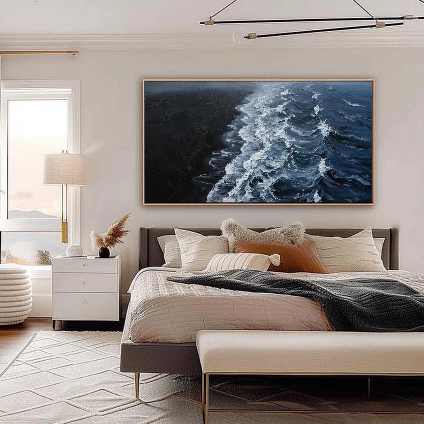 Black and White Palette Knife Ocean Wave Seascape Wall Art
