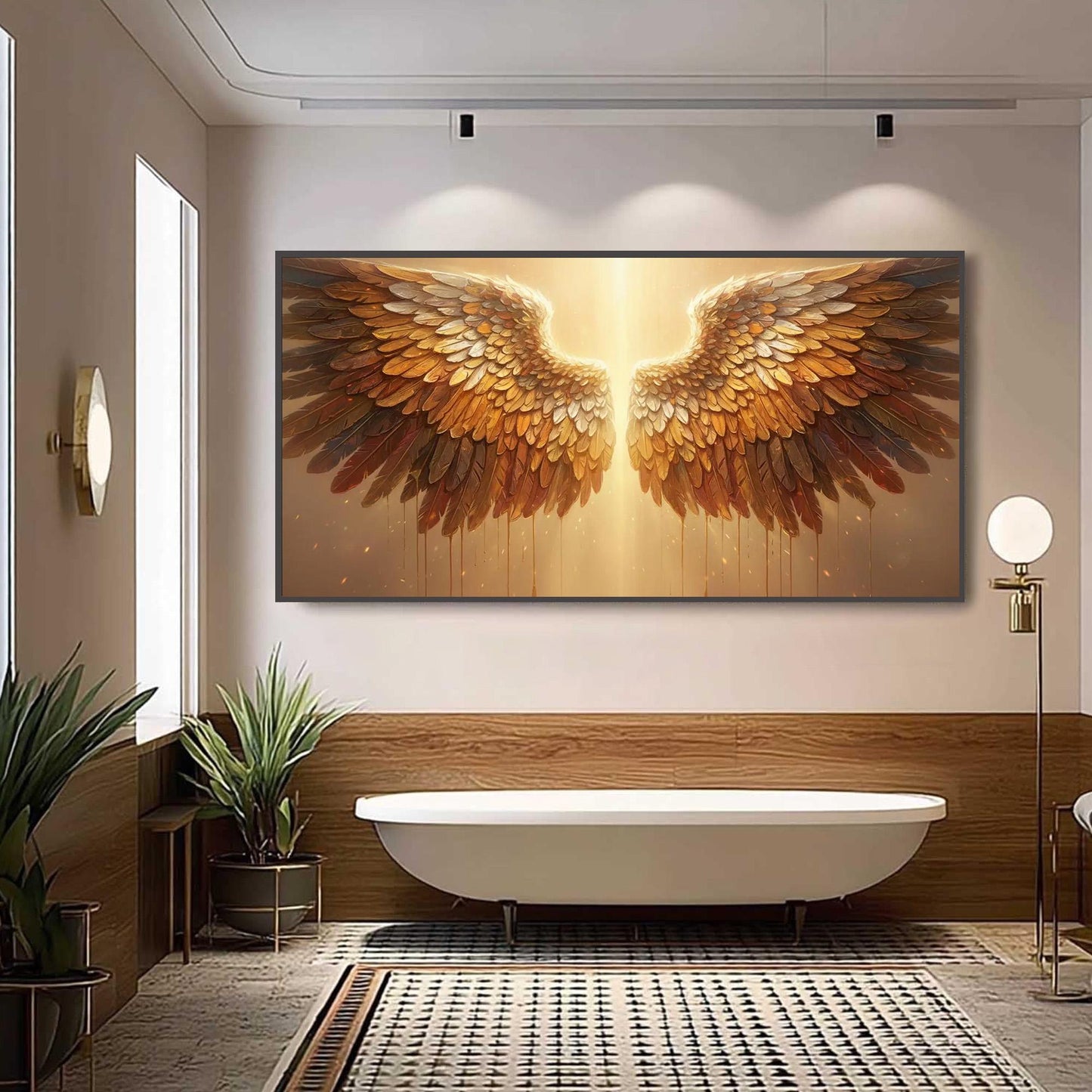Spiritual Canvas Wall Art - Textured Feather Light Decor - Handmade Acrylic - Inspirational Home Gift – Gold Bird Animal Wall