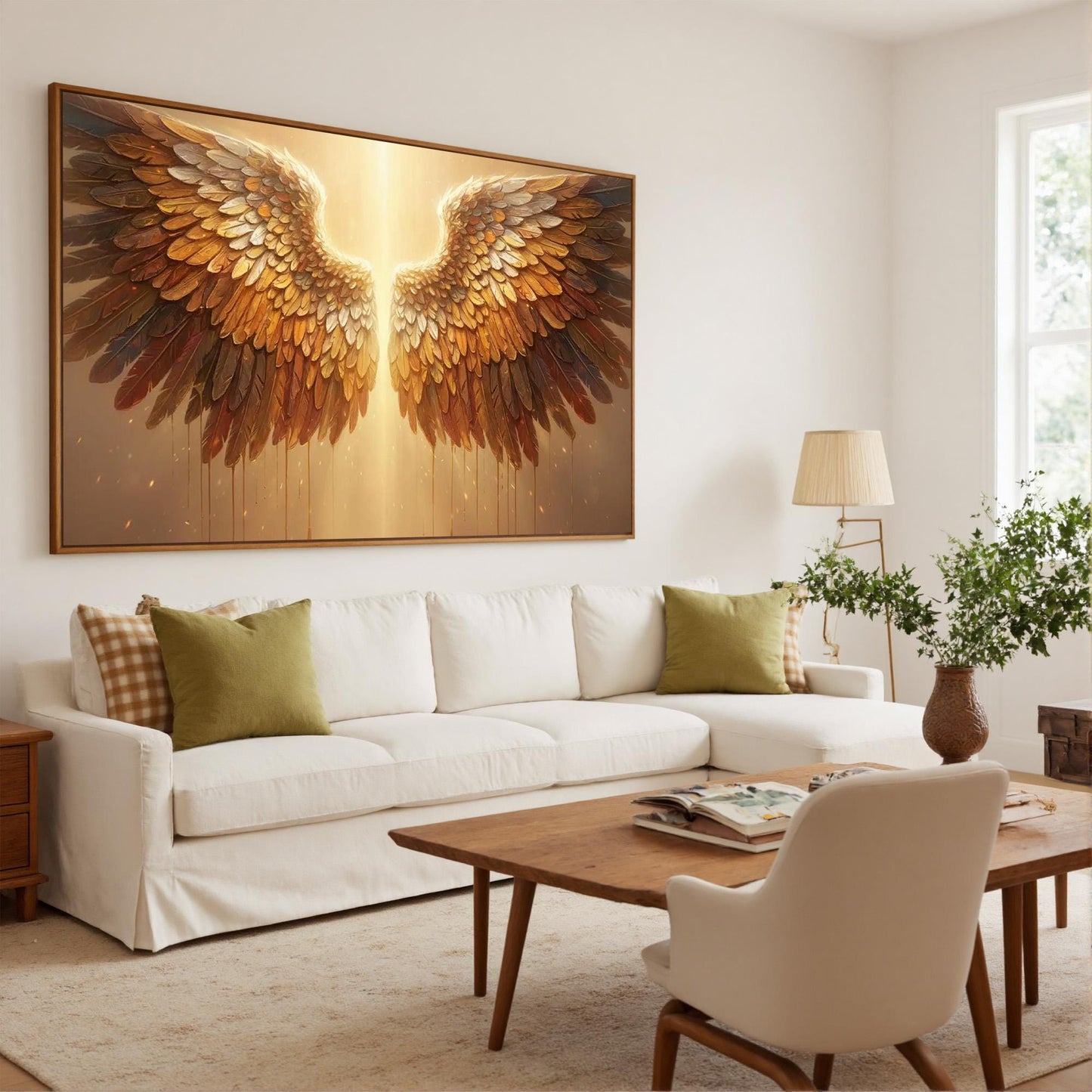 Spiritual Canvas Wall Art - Textured Feather Light Decor - Handmade Acrylic - Inspirational Home Gift – Gold Bird Animal Wall