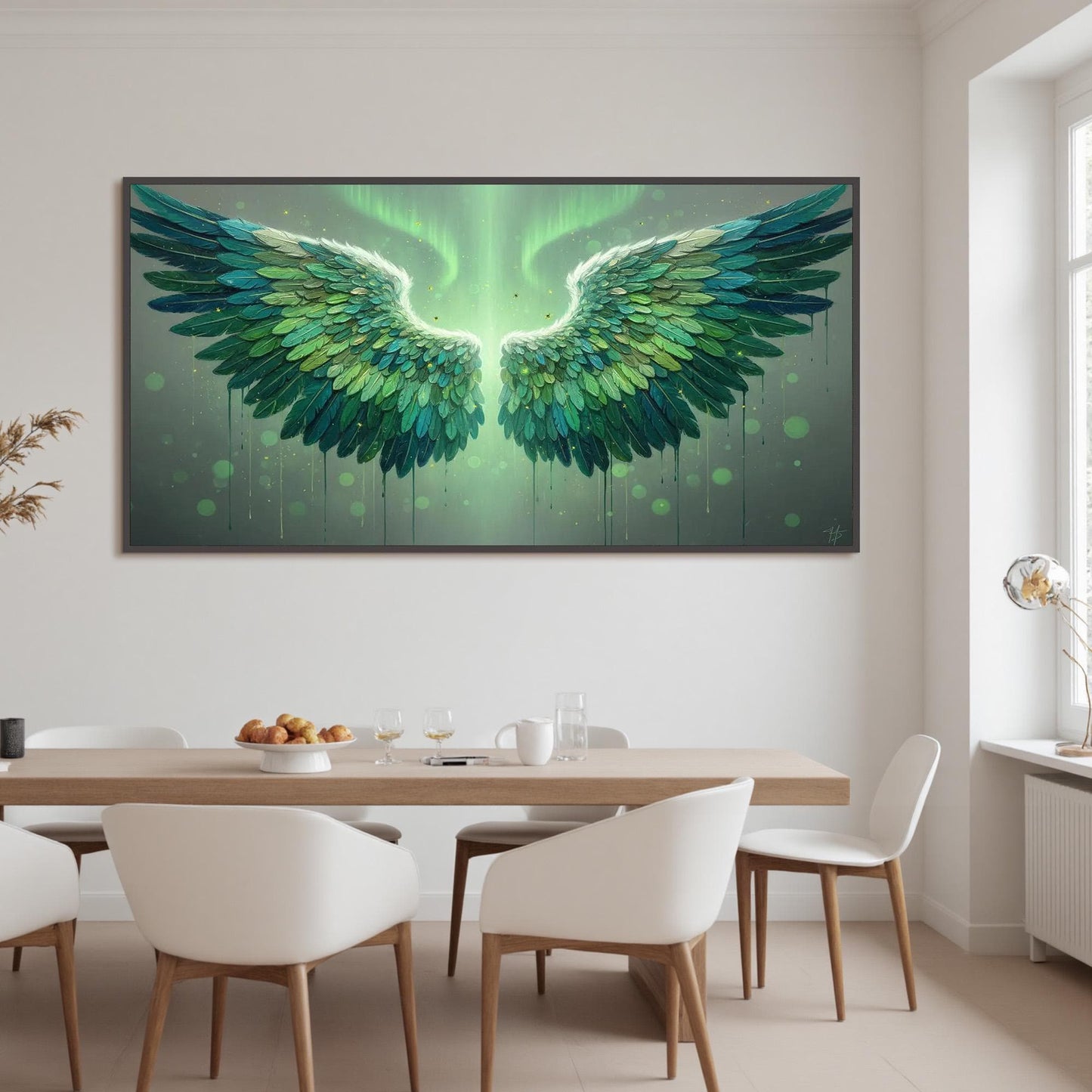 Emerald Feather Canvas Art - Aurora Light Wall Decor - Handmade Acrylic - Nature Spiritual Home Gift – Emerald and Green Bird