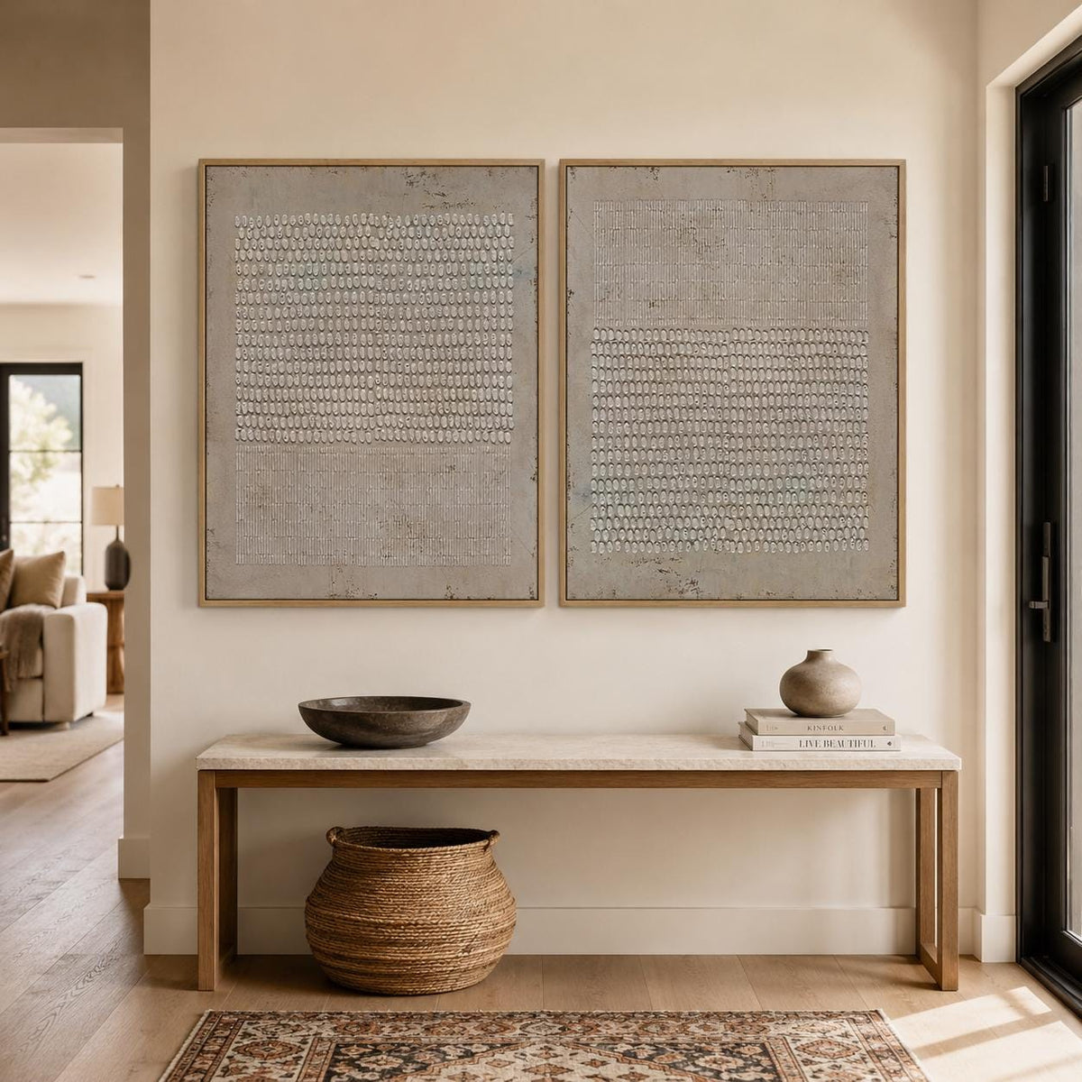 Set of 2 Wabi Sabi Wall Art Brown Textured Canvas Painting Living Room Decor