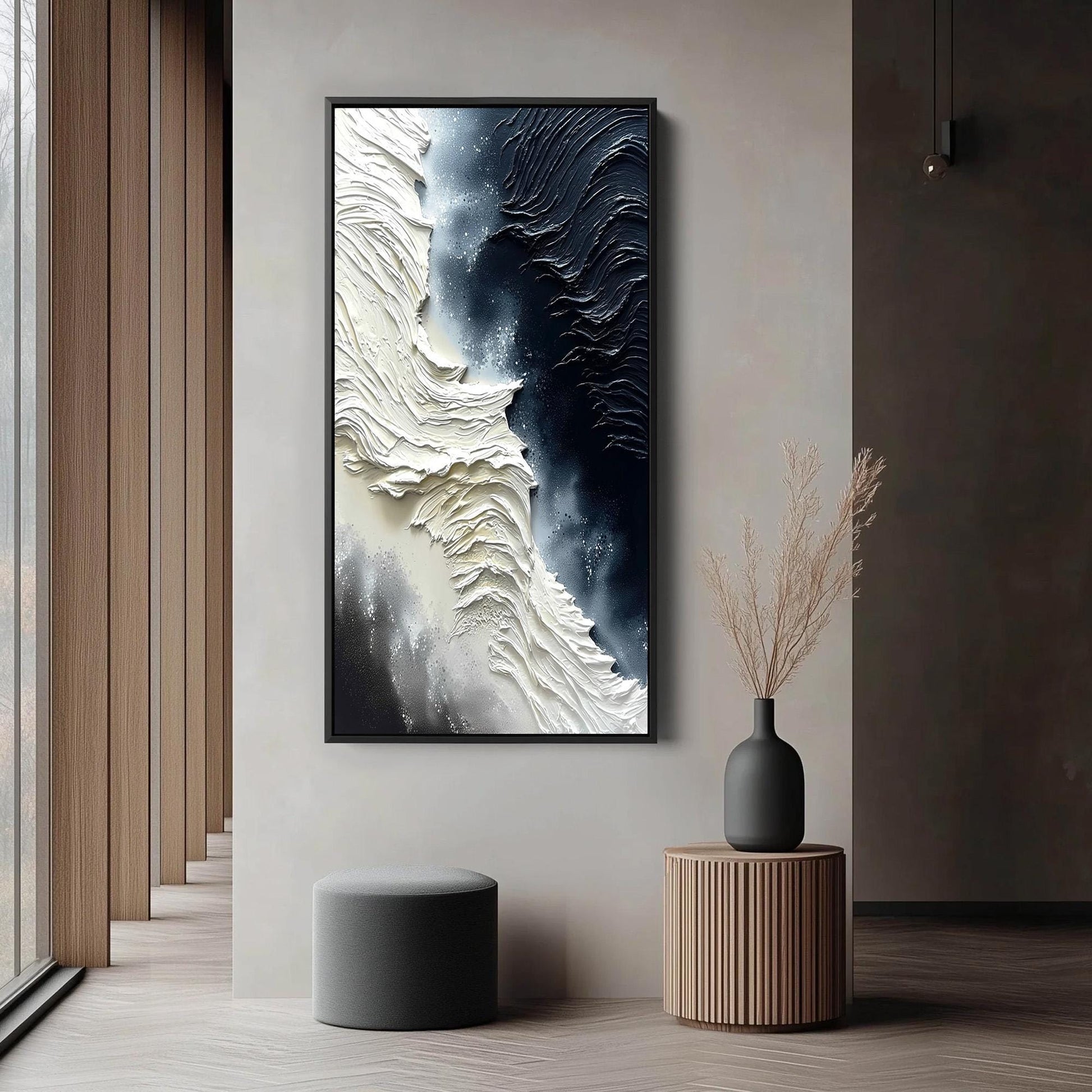 Textural Black White – Grey and Black Abstract Minimalist Wall Art | Impasto Hand-Painted Painting, view 3