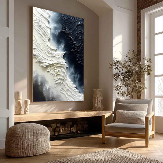 Textural Black White – Grey and Black Abstract Minimalist Wall Art | Impasto Hand-Painted Painting, view 2